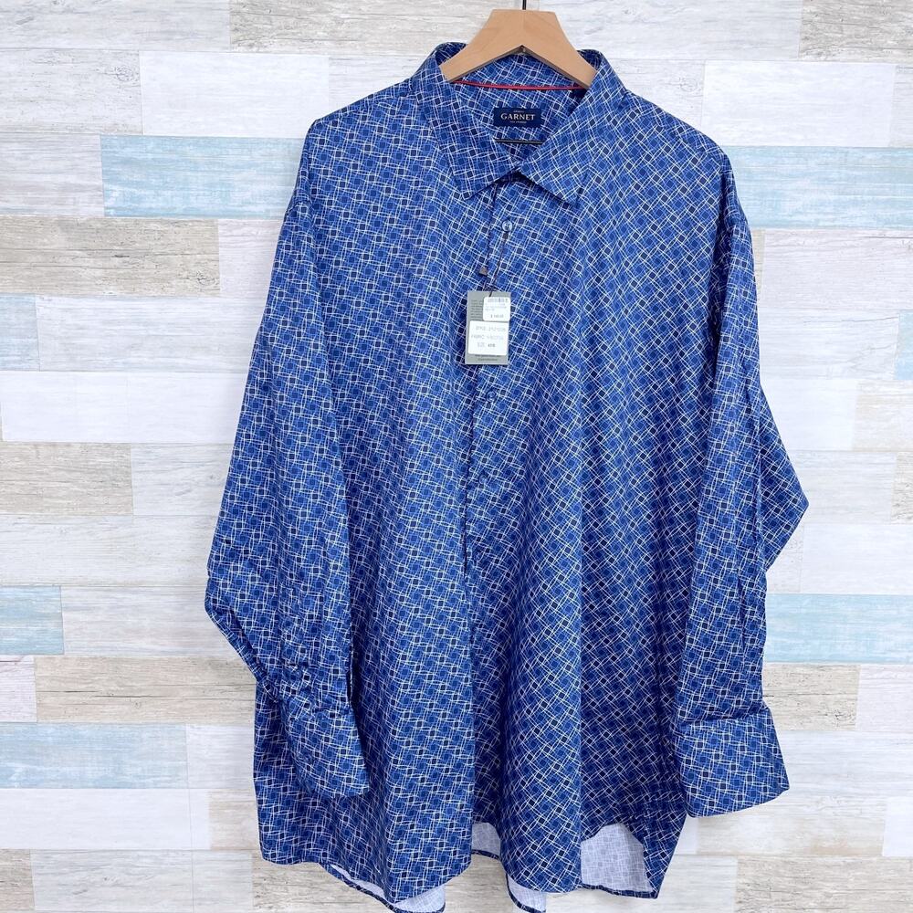 GARNET Los Angeles Luxury Long Sleeve Shirt Blue Print Cotton Mens 4XB 4X Big